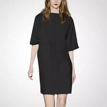 Fashion Half Sleeve Loose Slim Looking Black Dress Black-color S