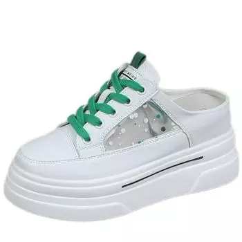 Модные полутапочки женские летние 2024 года новые наружные дышащие сандалии с толстой подошвой, увеличивающие рост на 8 см, без каблука, белые туфли, кроссовки 34 зелёный