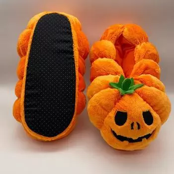 Fashion Halloween Winter Pumpkin Slippers Fashion Men Women Pumpkin Plush Warm Cotton Shoes Indoor Household Flat Bottom Casual Shoes 39-46