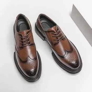 Fashion Handcrafted Mens Oxford Shoes Genuine Calfskin Leather Brogue Dress Shoes Classic Business Formal Shoes Man 38 чёрный