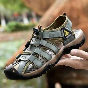 Модные сандалии ручной работы из коровьей кожи для мужчин, летняя высококачественная обувь для отдыха на открытом воздухе, нескользящие сандалии для ходьбы, мужская повседневная обувь, размер плюс 48 38 чёрный