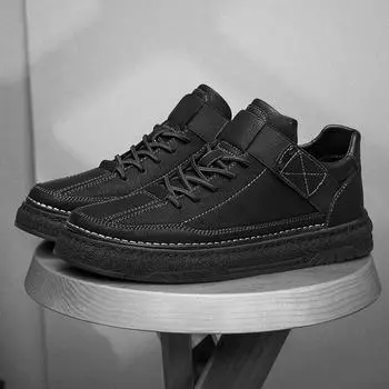 Fashion Handmade Genuine Leather Casual Shoes Men Sneakers Outdoor Men Shoes Breathable Flats Shoe Hot Sale Platform Lace Up Men Loafers 38 чёрный