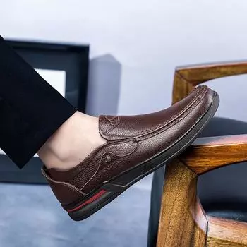 Fashion Handmade Leather Casual Men Shoes High Quality Sneakers Man Comfortable Driving Shoes Men’s Loafers Hot Sale Youth Latest Trend 38 коричневый