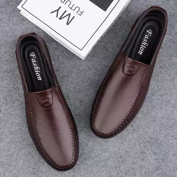 Fashion Handmade Mens Slip on Shoes Genuine Leather Male Business Shoes 2024 New Male Casual Shoes Classic Men Shoes Loafers 38 чёрный