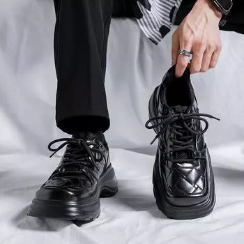 Fashion Handmade Mens Thick Soled High Quality Leather Shoes Lace Up Versatile Mens Shoes Platform Oxford Shoes Casual Shoes Size 38-48 38 белый