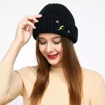 Fashion Hat Men and Women Knitted Hat Unisex Winter Woolen Embroidery Warm Hat Women Fashion Accessories бежевый