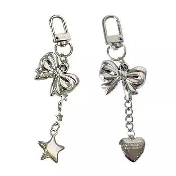 Fashion Heart Bowknot Chain Keychain Pendant Sweet Cool Hanging Decorations Keyring Charm for Purse Bag Backpack Handbag A