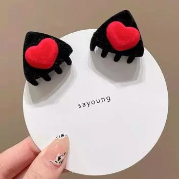Fashion Heart Cat Ear Hairpin Bow Flocking Children s Hair Clip Hair Accessories Small Grab Clip Velvet Hair Clip Baby