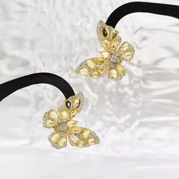 Модные серьги-бабочки в стиле тяжелой промышленности с объемными серьгами, слегка инкрустированные цирконием, универсальные цветные серьги розовый