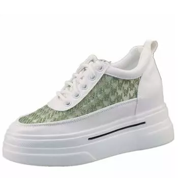 fashion Height Increase 8cm Women s Shoes Korean Version Summer Mesh Breathable White Shoes Thick-soled Muffin Casual Shoes Mesh Sneaker 34 белый