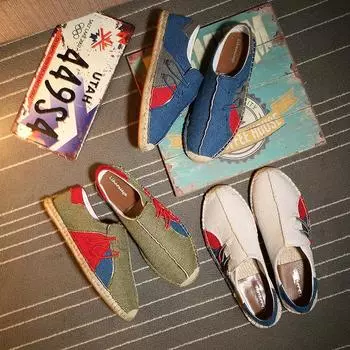 Модные туфли из конопляного холста, мужские туфли-лоферы без застежек, обувь для рыбалки 2024 года, плетеные вручную дышащие эспадрильи, мужские туфли для вождения с мягкой подошвой 6.5 белый