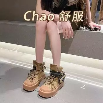 Fashion High Bang Super Fire Canvas Shoes for Women 2024 New Women s Fashion Trend Versatile Board Shoes Outdoor Youth Sports Shoes 35 хаки