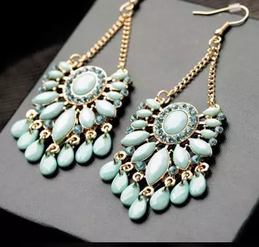 Fashion high-end earrings, party temperament jadeite tassel earrings, Korean version diamond-set exaggerated women s ear jewelry