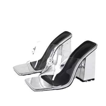 Fashion High Heel Sandals slippers Women Shoes Square Toe Thin Heels Footwear Summer Sandals Ladies Open-toed Sexy Plus Size 41 42 43 35 чистый
