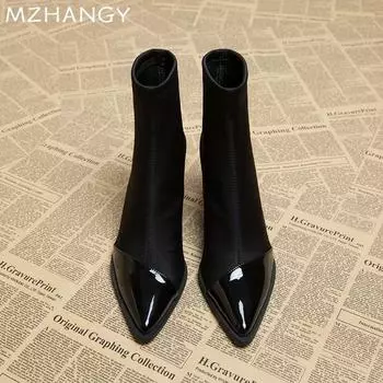 Fashion High Heels Leather Women Snow Ankle Boots Pointed Toe Sexy Shoes Designer Winter Women 2024 Trend Fashion Gladiator Botas Mujer 35 коричневый