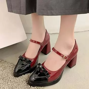 мода Высокие каблуки Лолита Женская обувь Bow 2024 Новая мода Мэри Джейн Летняя обувь Женские босоножки с короткими каблуками Платье Вечеринка Mujer Zapatos Туфли-лодочки 35 чёрный
