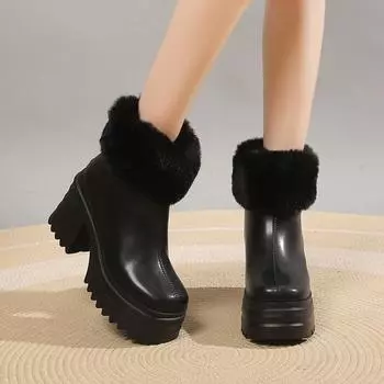 Fashion High Heels Platform Boots Woman Warm Snow Boots for Women Waterproof Heighten Ankle Boots Thicken Plush Winter Shoes Botas Mujer 35 бежевый