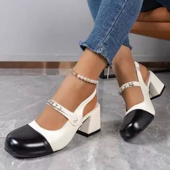 Fashion High Heels Summer Women s Sandals Brand Designer Thick Sole Square Heel Sandals Elegant Dress Party Women s Mary Jane High Heels 41 покинуть белый