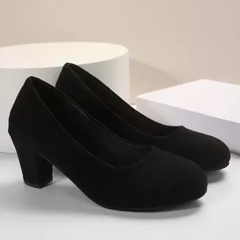 Fashion High Heels Women 2024 New Women s Shoes Pointed Toe Shallow Mouth Shoes Women s Thick Heel Fashion Shoes Women s Large Size 35 чёрный