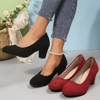 Fashion High Heels Women 2024 New Women s Shoes Pointed Toe Shallow Mouth Shoes Women s Thick Heel Fashion Shoes Women s Large Size 35 красный