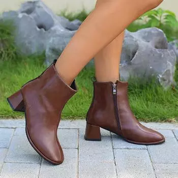 Fashion High Heels Women Ankle Boots Winter New Fashion Leather Shoes Women 2024 Trend Goth Boots Pumps Dress Walking Chaussures Femme 35 чёрный