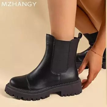 fashion High Heels Women Leather Snow Ankle Boots Designer Fashion Casual Walking Shoes Women 2025 Trend New Winter Cozy Botas Mujer 35 чёрный