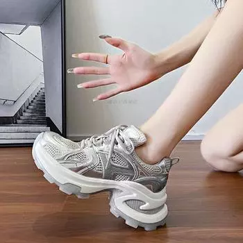 Fashion High on Platform Women s Shoes Mesh Breathable Ladies Footwear Athletic Sports 2024 New Comfortable and Elegant Quality Sneakers 35