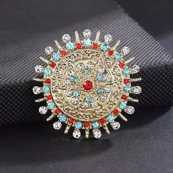 Fashion High Profile Retro Glass Brooch Female Elegant Elegance Clothing Accessories Fancy Corsage Metal Jewelry Pin Color