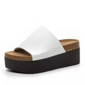 Fashion High quality 7CM Cow Genuine Leather Slippers Ladies Summer Peep Toe High Brand Sandal Shoes Platform Wedge Women Fashion 33 белый