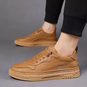 Fashion High Quality Brand Men s Outdoor Comfortable Wear-resistant Sports Leisure Shoes Fashionable New Men Cowhide Casual Board Shoes 38 коричневый