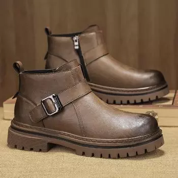 Fashion High Quality Casual Leather Business Boots Men Flat Handmade Designer Shoes Fashion Outdoor Comfy High Top Walking Oxford Boots 39 коричневый