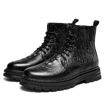 Fashion High Quality Cracked Leather Chelsea Men s Boots Winter Plush Ankle Boots Designer Luxury Casual Business Formal High Top Shoes 36