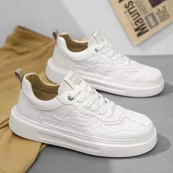 Fashion High Quality Men Casual Leather Flat Shoe Summer Fashion Outdoor Walking Sneakers Designer Soft Bottom Versatile Skateboard Shoe 39 белый