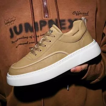 Fashion High Quality Men Casual Leather Shoes Luxury Casual Antiskid Vulcanized Shoes Comfortable Moccasins Flats Outdoor Walking Shoes 39 жёлтый