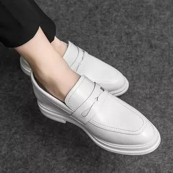 Fashion High Quality Men s Dress Shoes All-match Men s Loafers Men s Slip-On Fashion Casual Shoes Classic Men New Footwear for Wedding 37 белый