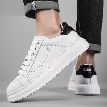 Fashion High Quality Men s Flats Genuine Leather Skate Shoes Men Comfortable Men Casual Outdoor Shoes All-match Mens Classic Sneakers 38 белый