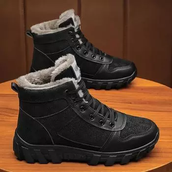 Fashion High Quality Men s Shoes Winter New High Top Work Boots for Men Warm Cotton Shoes Outdoor Non-slip Platform Snow Boots Men 2024 39 чёрный