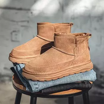 Модные высококачественные мужские зимние ботинки из бархата и утолщения, теплая обувь для мужчин, удобная, износостойкая, модная, универсальная мужская хлопковая обувь 38 чёрный