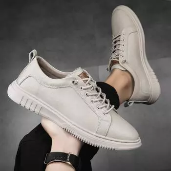 Fashion High Quality Men s Summer New Two-layer Cowhide Mesh Breathable Board Shoes with Fashionable Lace Up Outdoor Low Top Men s Shoes 36 хаки