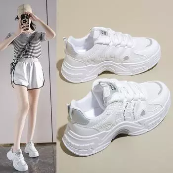 Модные высококачественные женские кроссовки на толстой подошве 2024 года Новые женские повседневные кроссовки на толстой подошве Модные спортивные сетчатые туфли на шнуровке 35 чёрный