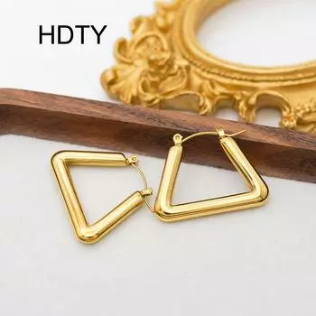 Fashion High Sense Hip Hop Niche Design Geometric Triangle Titanium Steel Ear Buckle 18k Gold Temperament Earrings золотой