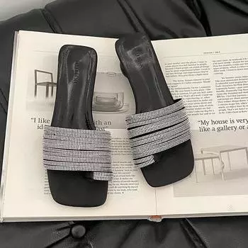 Fashion high sense sparkling rhinestone sleeve toe slippers women s summer wear temperament versatile sandals 35