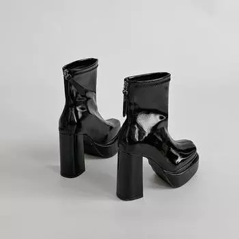 Fashion high sense super high heel thin boots women s autumn and winter thick heel leather boots non-slip rear zipper short boots Martin boots 35