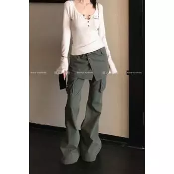 Fashion High Street Detachable Bandage Dress Cargo Pants Children s Summer New Arrival Sexy Fake Two-Piece Slightly Flared Mop Pants Fake Two-Piece S