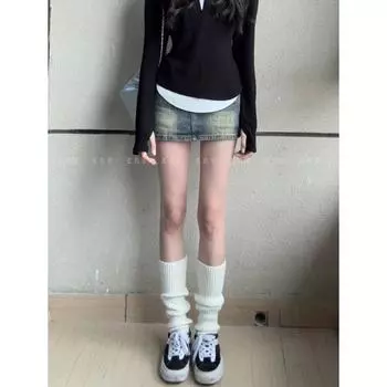 Fashion High Street Vibe Millennium Sexy Denim Skirt Female BF Idle Style Summer Retro Distressed Versatile Hip Skirt Short skirt XS