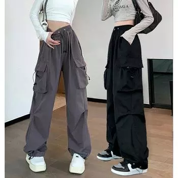 Fashion High Street Vibe Style American Style Cargo Pants Women s Summer Thin Fancy Loose Wide Leg Black Casual Pants Black 2XL