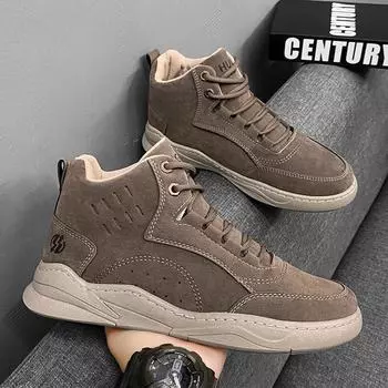 Fashion High-Top Martin Boots Spring Autumn Wear-resistant Work Ankle Boots Fashion Leather Shoes Lace-Up Men s Shoes 39 хаки