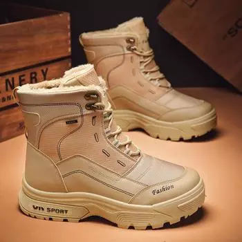 Fashion High Top Men s Boots Platform Boots Winter Warm Men s Cotton Shoes for Men Anti slip Comfortable Sports Shoes Outdoor Snow Boots 39 хаки
