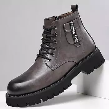 Fashion High Top Shoes Men All-match Male Motorcycle Boots Handmade Men Winter Plush Snow Casual Boots Leather Walking Shoes 38