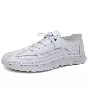 Fashion High Top Shoes Men s Thick Soled Casual Shoes Breathable Hollow Mesh Shoes Handmade Soft Soled Men s Genuine Leather Shoes 38